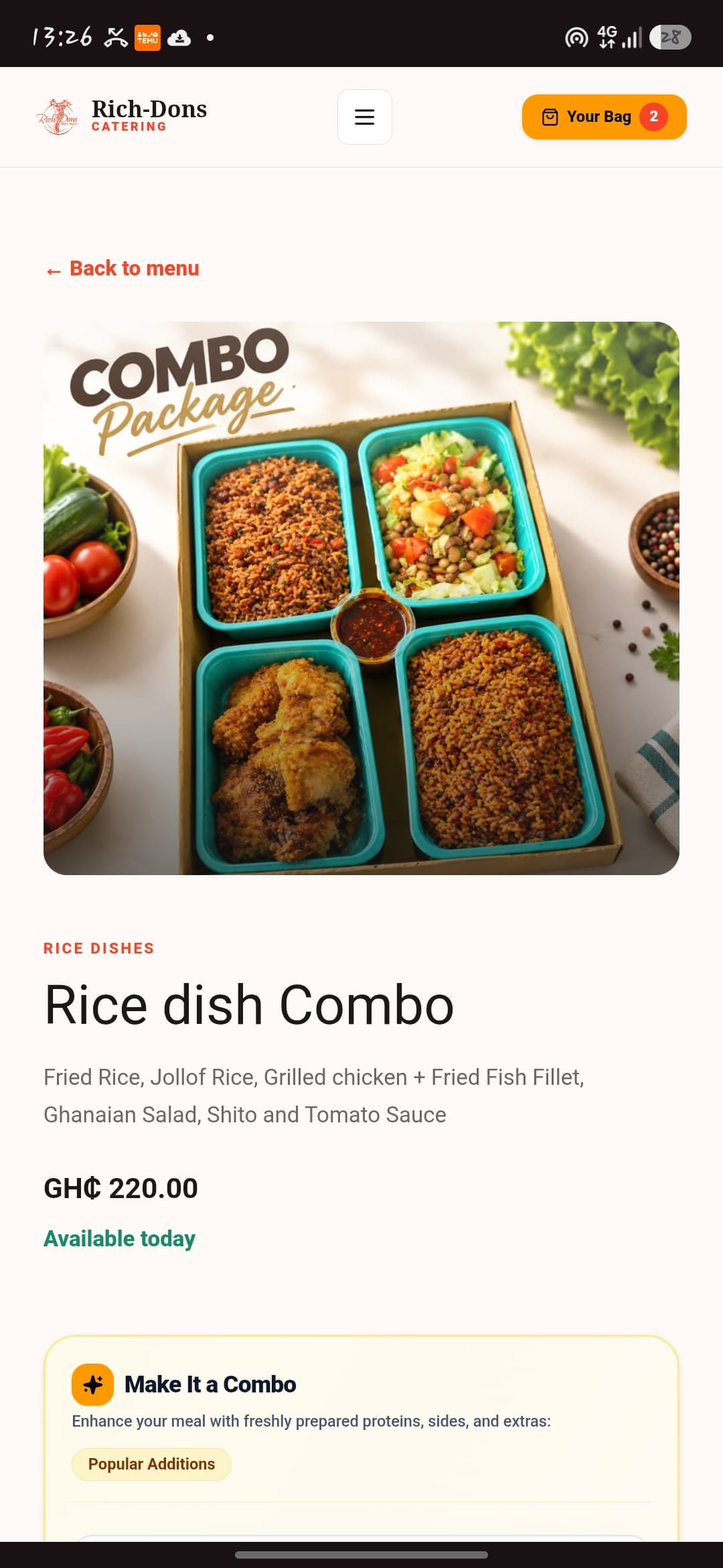 Step 1: Choose dishes from the Rich-Dons menu